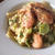 あまえびと蕾菜の豆乳パスタ。