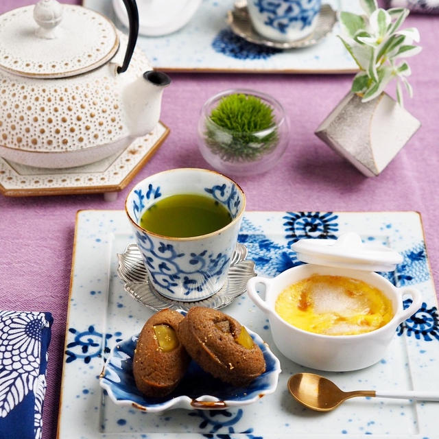 栗のほうじ茶フィナンシェと和梨の豆乳クラフティ♪