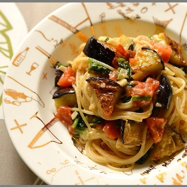 グリル茄子とトマトのパスタ