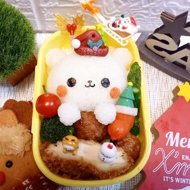 　まん丸おにぎりくまさんでクリスマス弁当【デコ弁】#平日お昼ご飯はお弁当or外食