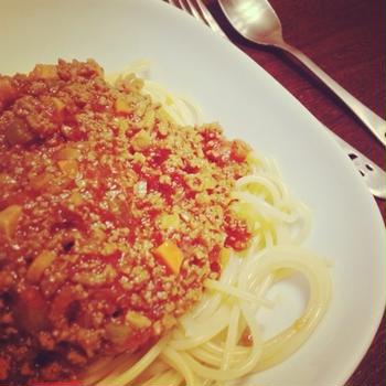 晩ごはん：乾物で栄養UP！ミートソースパスタ