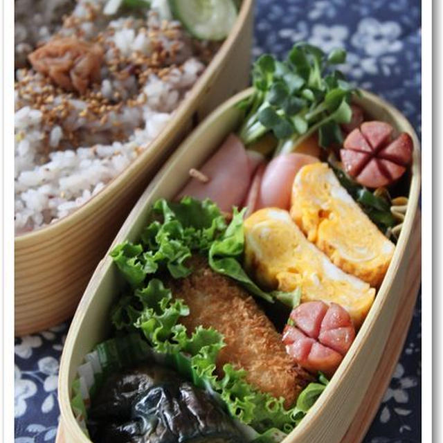 茄子の田舎煮弁当と採れたて小玉スイカ♪