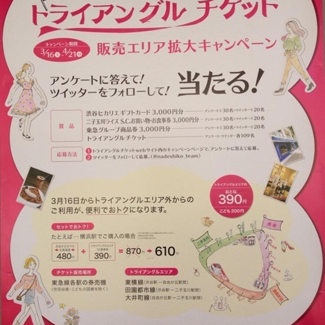 東急トライアングルチケット 販売エリア拡大キャンペーン 3月16日〜応募開始　ギフト券等が当たる