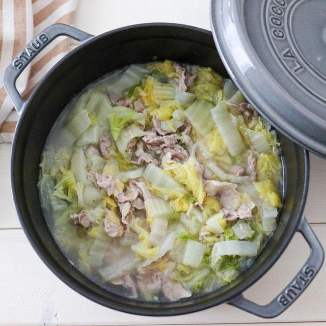 【うま煮】豚肉と白菜の重ね煮塩スープレシピ♪コンソメなし