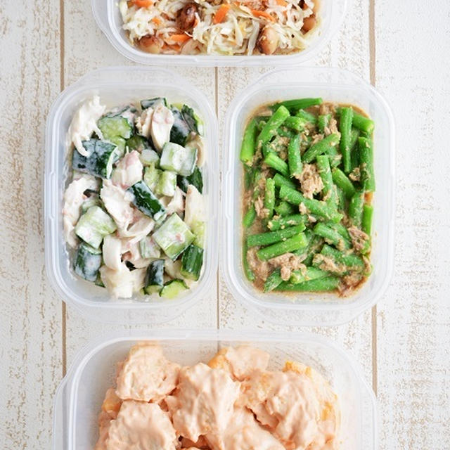 火を使わず（主にレンチンで）作った「作り置き」4品。～今日の晩ご飯用です