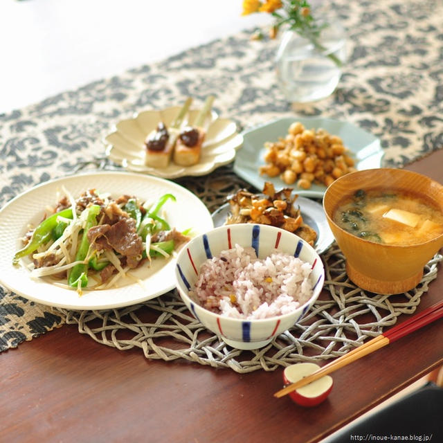 牛肉の野菜炒めメインの晩ごはん献立
