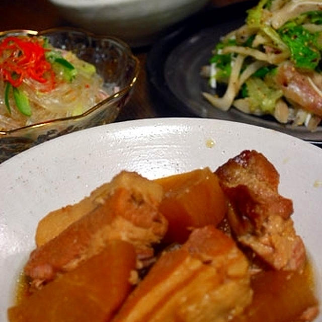 豚の角煮・春雨サラダ・小松菜の味噌ナムル♪