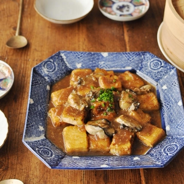 焼き豆腐の牡蠣あんかけ