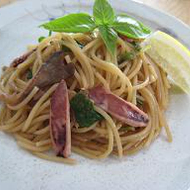 いかとバジルのあっさりスパゲティ