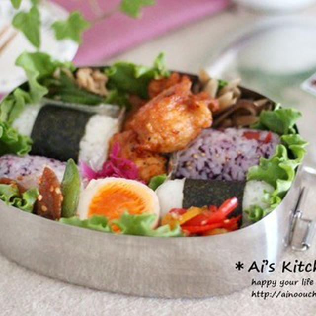 私のお弁当詰め方動画＊おにぎり2種類＊常備菜つめつめお弁当＊