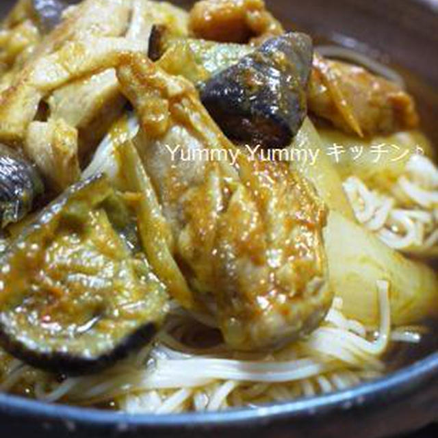 めちゃうま☆鶏肉と茄子のカレースパイス炒め載せぶっかけそうめん♪