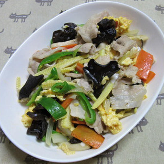 わが家の木須肉：豚肉とキクラゲ他の中華風玉子炒め