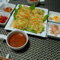 彩り麺で不思議食感！つけスパ