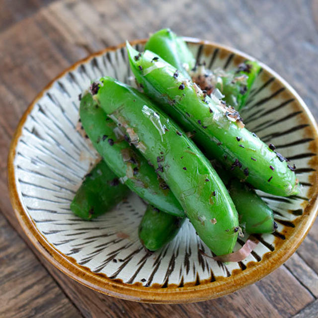 【３分副菜】スナップエンドウのゆかりポン酢和え