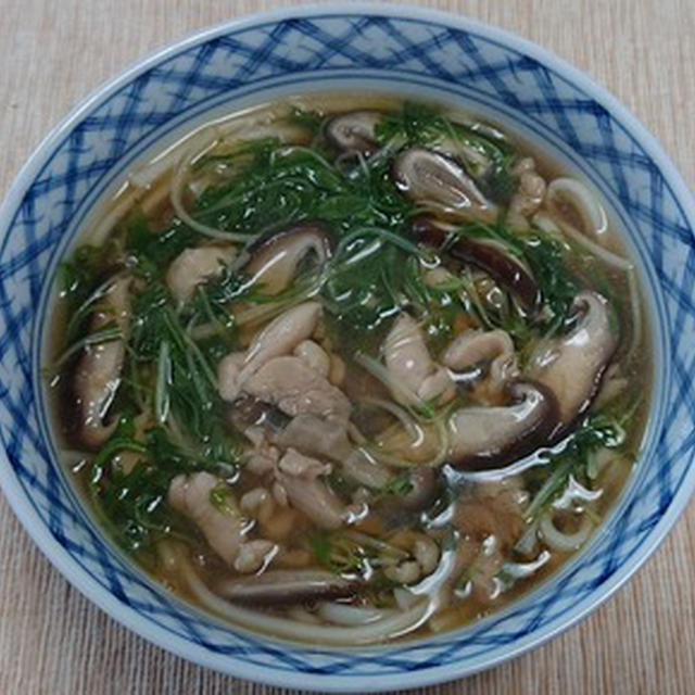 鶏肉と水菜と椎茸のあんかけうどん