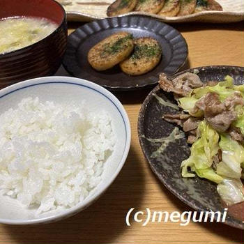 春キャベツと豚肉のニンニクバターソテー＆長芋のステーキ＆筍の中華風スープ