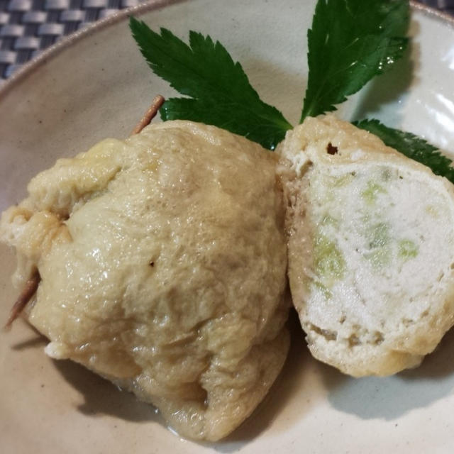 鶏ひき肉と茄子の巾着煮