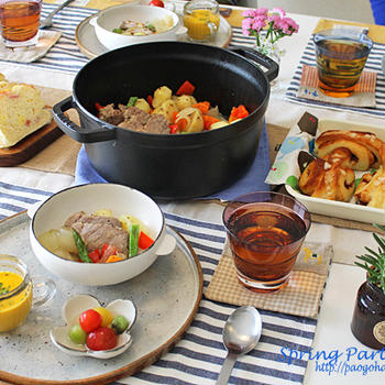 塩豚と春野菜の蒸し焼きと自家製パンで春パーティ～！！