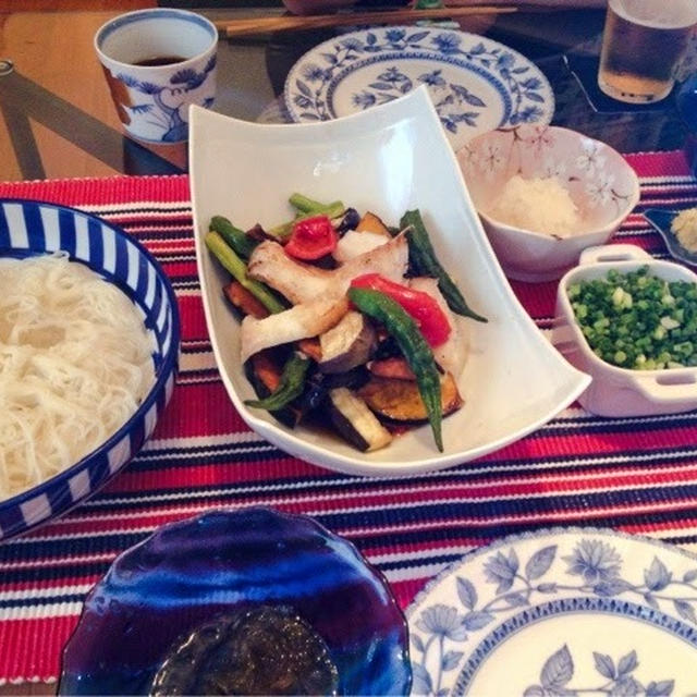 素麺と野菜の揚げ浸し