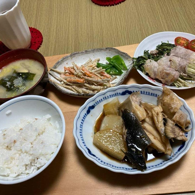 レンチンで「ぶり大根」(レシピ有)メインの和食晩御飯