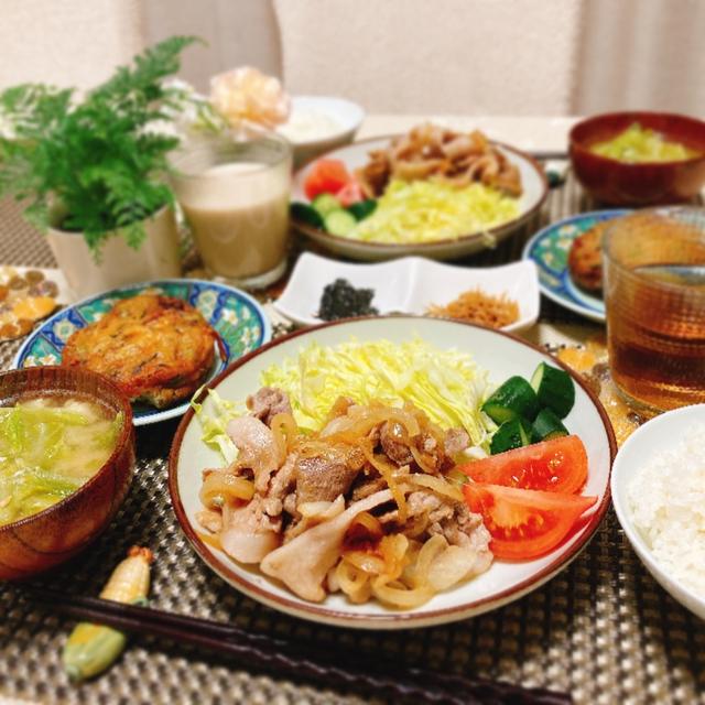 豚の生姜焼きの夕ご飯