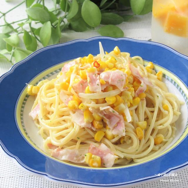 生トウモロコシでハマるパスタ。フライパン１つで１０分ちょいで完成『ベーコーンマヨペペ』