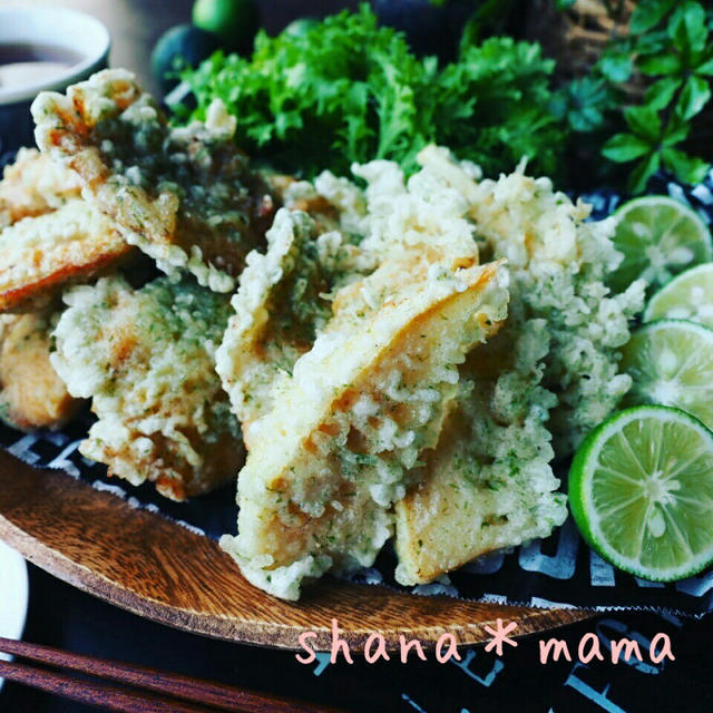 夜桜❤と、旬を味わう乾杯レシピ♪青海苔香る鶏むねと竹の子の磯辺揚げ♪