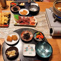 ダンナ作のカレー鍋と買ってきた天ぷらとお刺身で晩酌