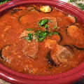 ◆うま味を吸った茄子が美味、豚タンと牛肉のトマト煮