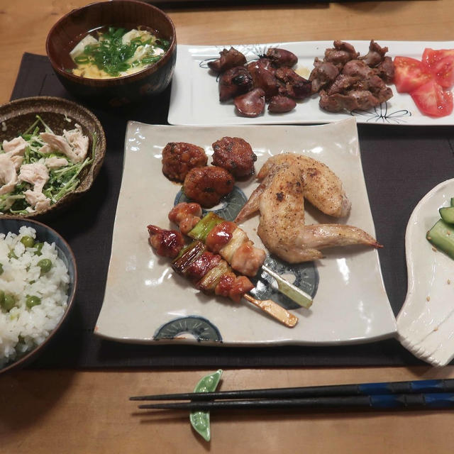 おうちで”焼鳥”と豆ご飯の晩ご飯　と　芍薬の花♪