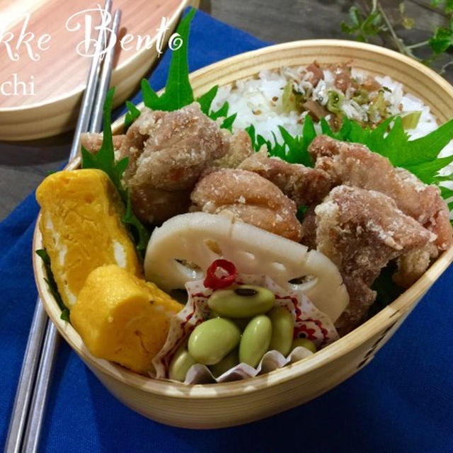 パパと息子の✳︎鶏の唐揚げのっけ弁当♡