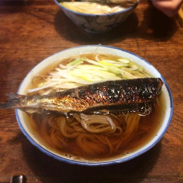 イワシの味噌漬けと下仁田葱の蕎麦