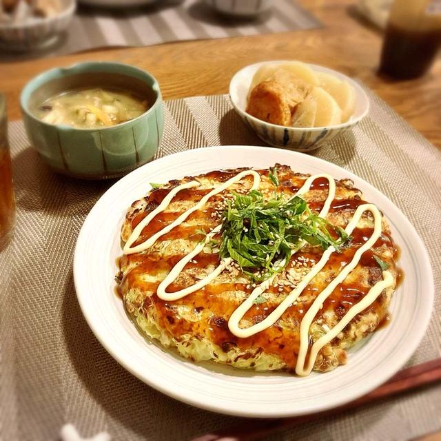 お好み焼きには柔らかいキャベツ！晩ごはん