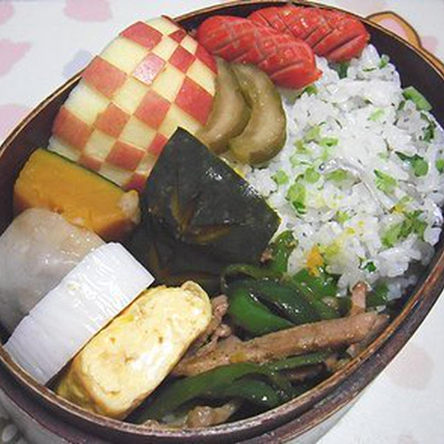 ちりめんじゃこ入り大根菜飯弁当。毛づくろいするきなこ