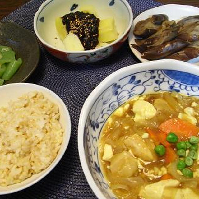 レンジで簡単☆ジャガイモの田楽＆玉ねぎたっぷり豆腐とムネ肉のカレー煮