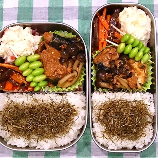 鯖の味噌煮缶弁当＆豚団子の生姜豆乳鍋