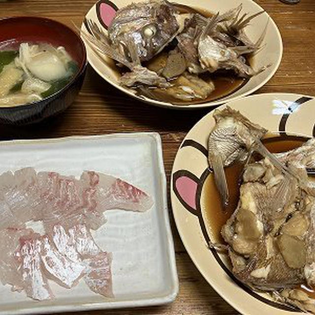 鯛の刺身とあら炊き