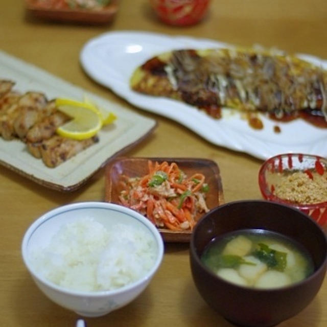 味噌漬け豚と春キャベツのとろろ焼きのお夕飯。おいしいルージュ♪