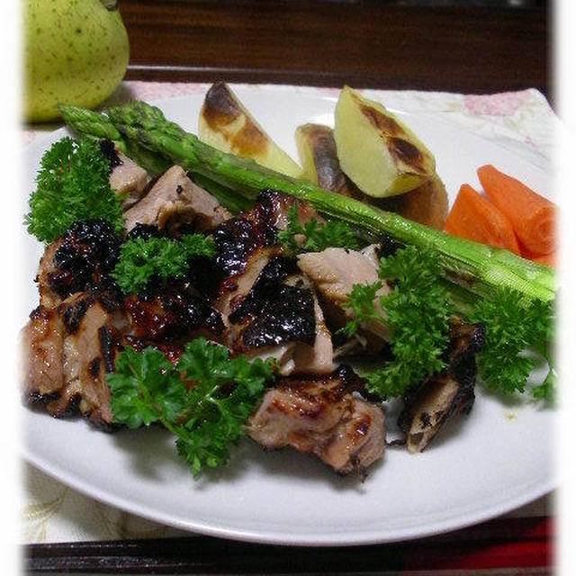 鶏もも肉のグリル。　塩麹と味噌で。