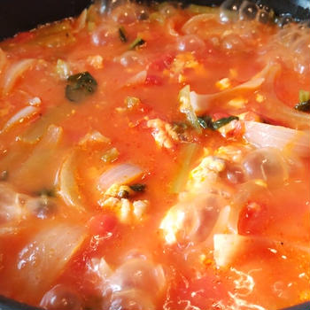小松菜とチキンのトマト煮🍅🧀