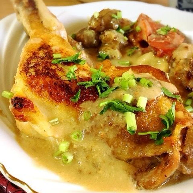 骨付き鶏もも肉の酒粕煮込み