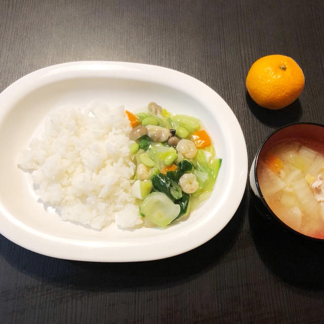 MON 01/13/2020【幼児食】夜ごはん・八宝菜・豚汁・白米・みかん....