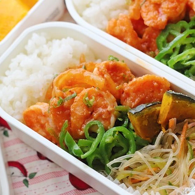 エビチリと中華風春雨サラダの絶品弁当｜今日の作り置き度は75％