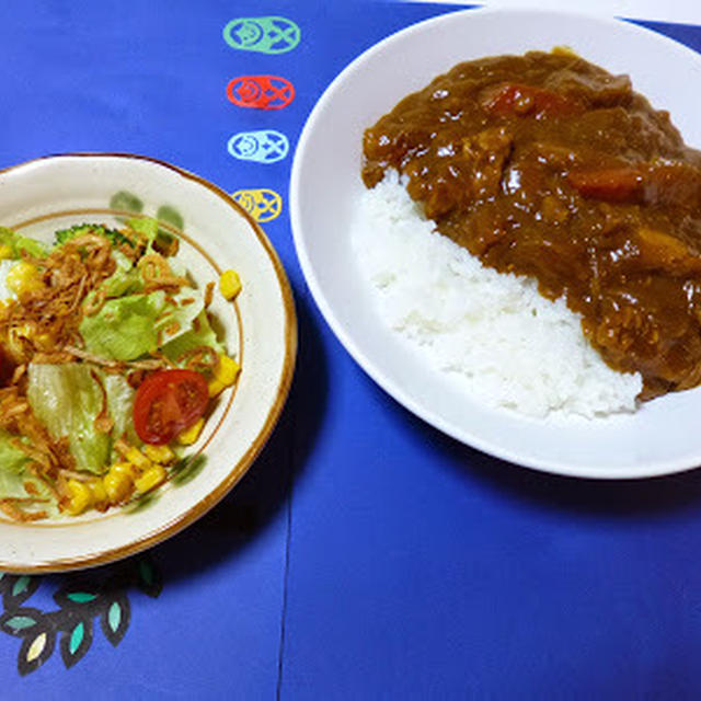 カレーライスで晩ごはん。朝ごはんと昼ごはんも。