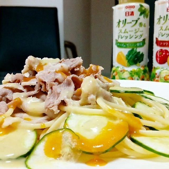 冷しゃぶサラダパスタは美味しいドレッシングで超簡単！朝カフェしよう♪