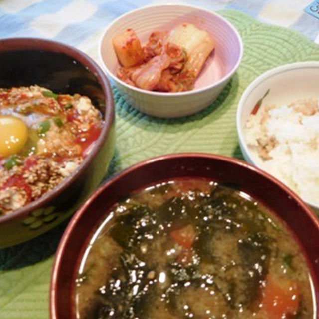 銅製マグカップ ～ ピリ辛丼ランチ ～ キャベツとベーコンのペペロンチーノ風