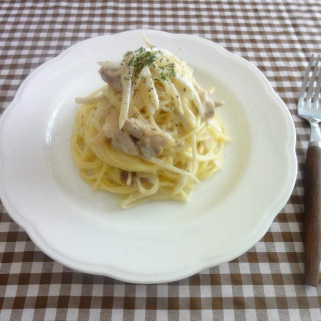 ごぼうと鶏肉のクリームパスタ