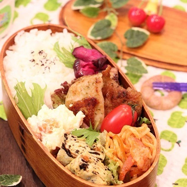 カフェ弁当☆チキンのバジルソースソテー弁当♡ふち子ちゃん