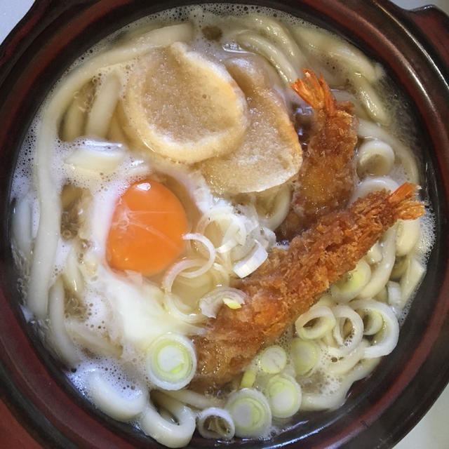 海老フライ鍋焼きうどん