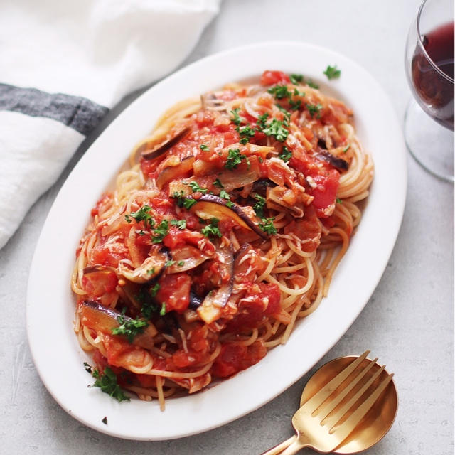 【玉ねぎベース】しらすとナスのトマトパスタ